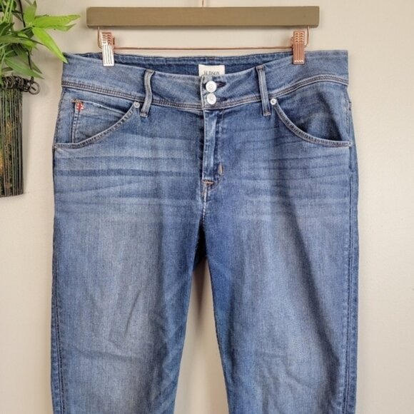 Hudson Cat Skinny Mid Rise Medium Wash Crop Step Hem Frayed Flap Pocket Jeans 30 - Picture 6 of 16